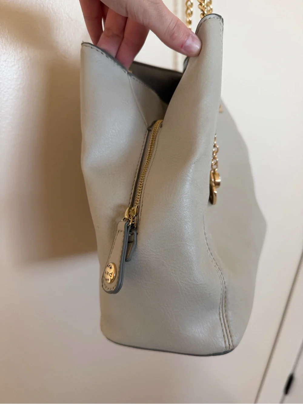 MARC NEW YORK Vegan Leather Gray Tote Bag Gold Chain Shoulder Bag